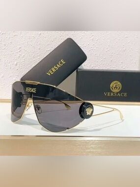 Versace Medusa Shield Sunglasses Black w/ Gold Detail